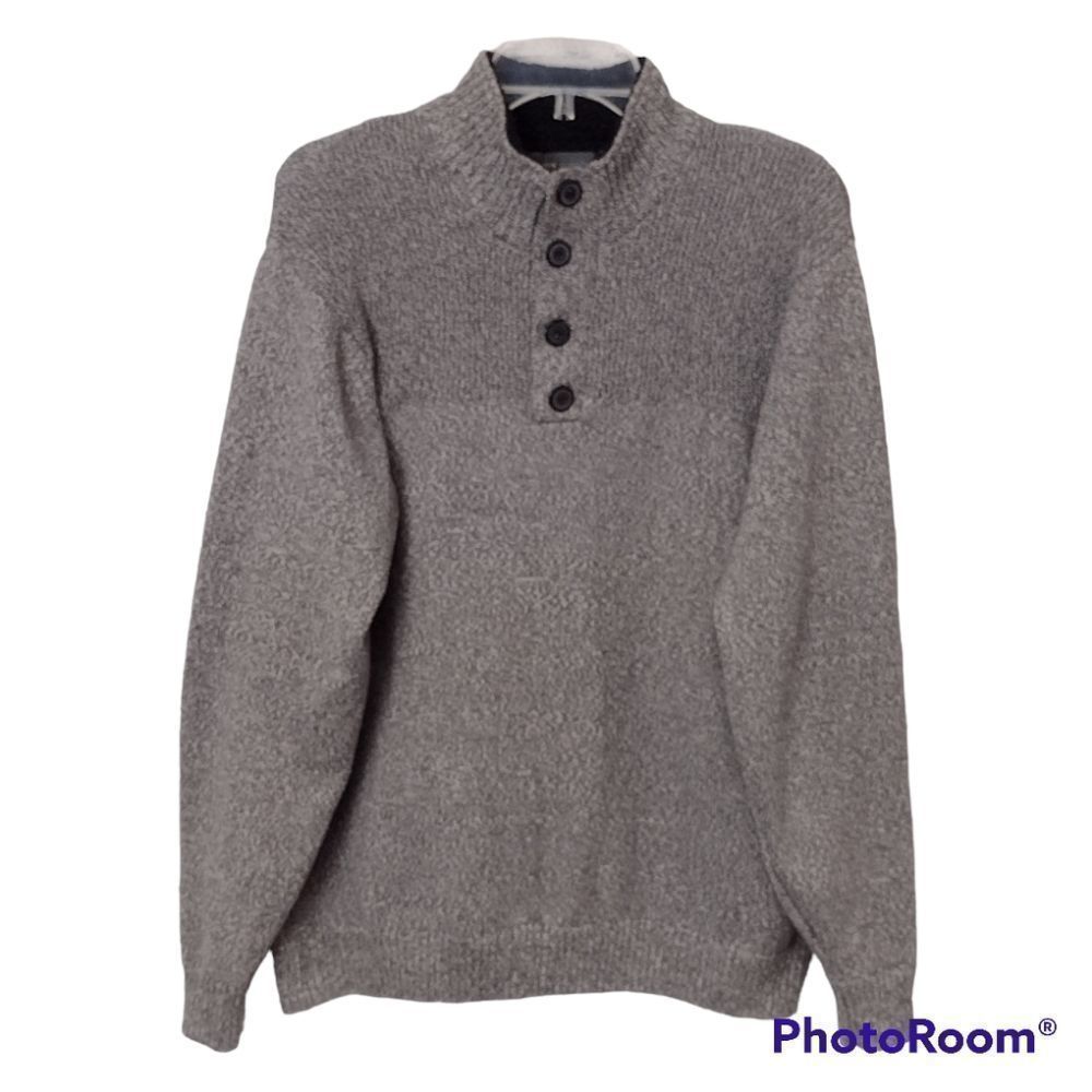 Tricots St Raphael Sweater Grey 1/4 Button Front Sherpa Trim Sz M Grandpacore
